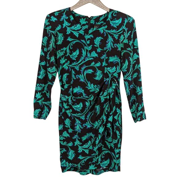 VINTAGE 90's Y2K RAMPAGE Faux Wrap Style Ivy Floral Dress Rayon Mob Wife XS - Picture 6 of 7